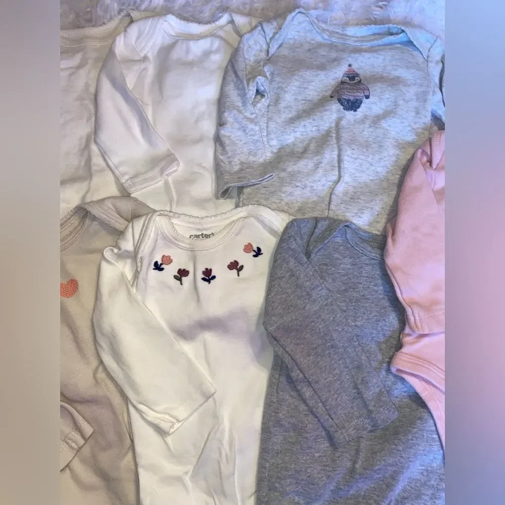 Bundle (9) Carter’s 3M Baby Girl Long Sleeve Onesies